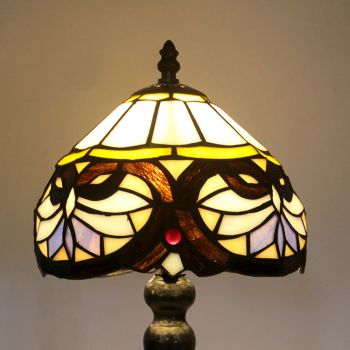 LongHuiJing Love Pattern Tiffany Stained Glass Style Desk Light Rose Lampshade Table Reading Night Light W8H15Inch