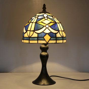 LongHuiJing Simple Pattern Tiffany Stained Glass Style Desk Light Rose Lmapshade Table Reading Night Light W8H15Inch