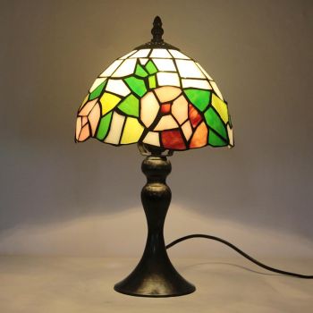 LongHuiJing Pink Flower Tiffany Stained Glass Style Desk Light Rose Lampshade Table Reading Night Light W8H15Inch
