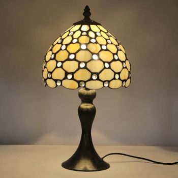 LongHuiJing Tiffany Stained Glass Style Desk Light White Color Lampshade Table Reading Night Light W8H15Inch