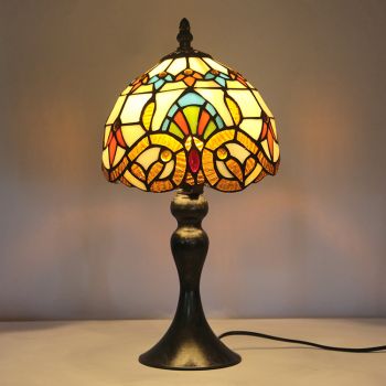 LongHuiJing Tiffany Stained Glass Style Desk Light Baroque Lampshade Table Reading Night Light W8H15Inch