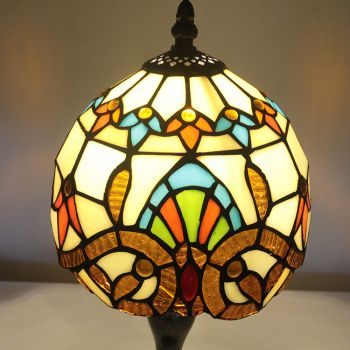 LongHuiJing Tiffany Stained Glass Style Desk Light Baroque Lampshade Table Reading Night Light W8H15Inch