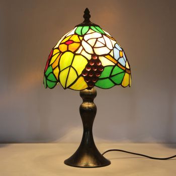 LongHuiJing Tiffany Stained Glass Style Desk Light Grape Lampshade Table Reading Night Light W8H15Inch
