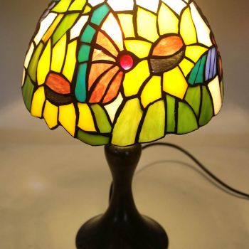 LongHuiJing Tiffany Stained Glass Style Desk Light Butterfly Sunflower Lampshade Table Reading Night Light W8H15Inch