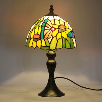 LongHuiJing Tiffany Stained Glass Style Desk Light Butterfly Sunflower Lampshade Table Reading Night Light W8H15Inch