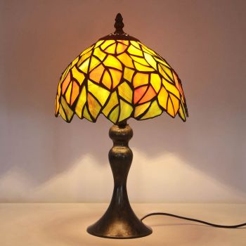 LongHuiJing Tiffany Stained Glass Style Desk Light Leaf Lampshade Table Reading Night Light W8H15Inch