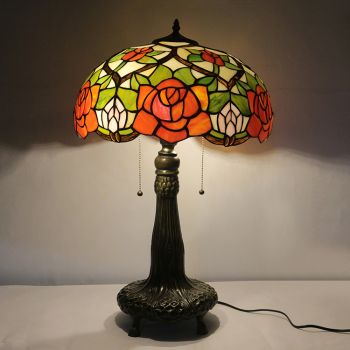 LongHuiJing 16Inch Tiffany Lamp Stained Glass Table Lamp Yellow Rose Lampshade Style Desk Reading Light Decor Lighting