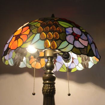 LongHuiJing 16Inch Tiffany Lamp Stained Glass Table Lamp Grape and Flower Style Desk Reading Light Decor Lighting