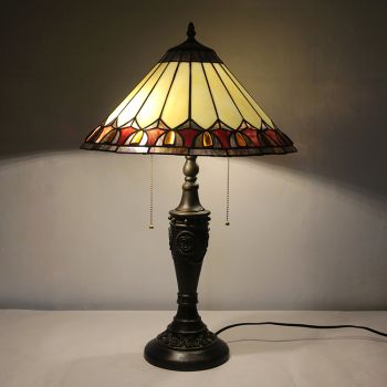 LongHuiJing 16Inch Retro Tiffany Table Lamp Stained Glass Cone Yellow Lampshade Lights Handmade Glass Desk Lamps