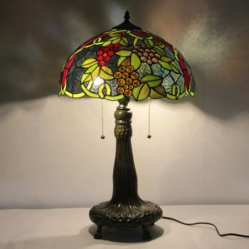 LongHuiJing 16Inch Tiffany Lamp Stained Glass Table Lamp Leaf Grape Lampshade Style Desk Reading Light Decor Lighting