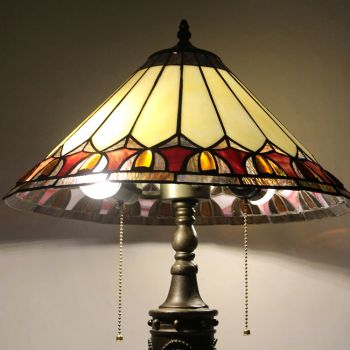 LongHuiJing 16Inch Retro Tiffany Table Lamp Stained Glass Cone Yellow Lampshade Lights Handmade Glass Desk Lamps