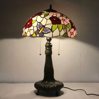 LongHuiJing 16Inch Tiffany Lamp Stained Glass Table Lamp Butterfly Lampshade Style Desk Reading Light Decor Lighting