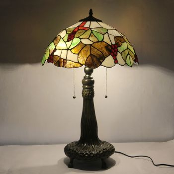 LongHuiJing 16Inch Tiffany Lamp Stained Glass Table Lamp Leafs Lampshade Style Desk Reading Light Decor Lighting