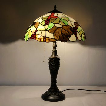 LongHuiJing 16Inch Retro Tiffany Table Lamp Stained Glass Leafs Lampshade Lights Handmade Glass Desk Lamps