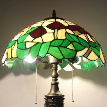 LongHuiJing 16Inch Retro Tiffany Table Lamp Stained Glass Green Leafs Lampshade Lights Handmade Glass Desk Lamps