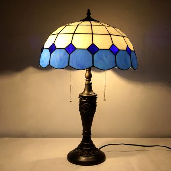 LongHuiJing 16Inch Retro Tiffany Table Lamp Stained Glass Mediterranean Lampshade Lights Handmade Glass Desk Lamps