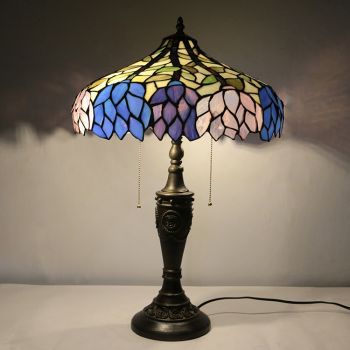 LongHuiJing 16Inch Retro Tiffany Table Lamp Stained Glass Wisteria Lampshade Lights Handmade Glass Desk Lamps