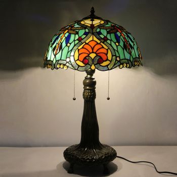 LongHuiJing 16Inch Tiffany Lamp Stained Glass Table Lamp Yellow Love Lampshade Style Desk Reading Light Decor Lighting