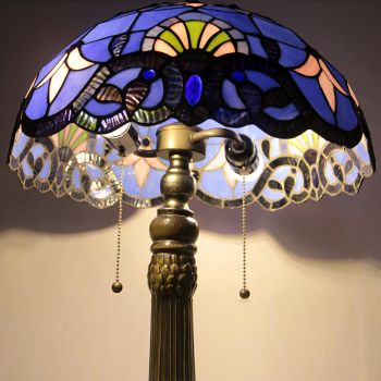LongHuiJing 16Inch Tiffany Lamp Stained Glass Table Lamp Purple Baroque Lampshade Style Desk Reading Light 