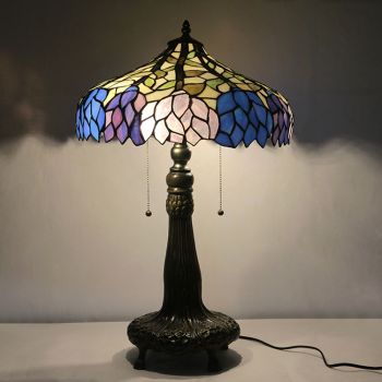 LongHuiJing 16Inch Tiffany Lamp Stained Glass Table Lamp Wisteria Lampshade Style Desk Reading Light Decor Lighting