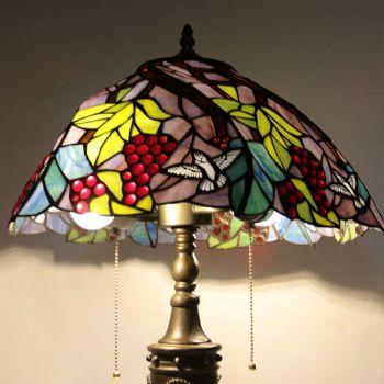 LongHuiJing 16Inch Retro Tiffany Table Lamp Stained Glass Cone Grape Lampshade Lights Handmade Glass Desk Lamps