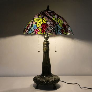 LongHuiJing 16Inch Tiffany Lamp Stained Glass Table Lamp Grape Lampshade Style Desk Reading Light