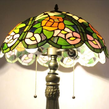 LongHuiJing 16Inch Tiffany Lamp Stained Glass Table Lamp Rose Lampshade Style Desk Reading Light Decor Lighting