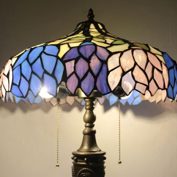 LongHuiJing 16Inch Retro Tiffany Table Lamp Stained Glass Wisteria Lampshade Lights Handmade Glass Desk Lamps