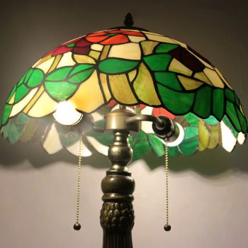 LongHuiJing 16Inch Tiffany Lamp Stained Glass Table Lamp Frolar Lampshade Style Desk Reading Light Decor Lighting