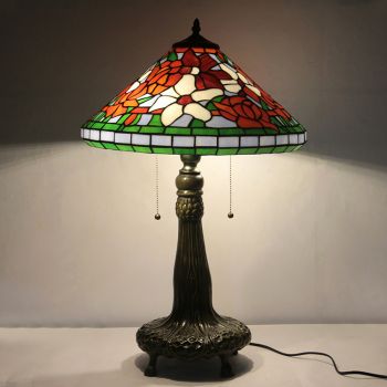 LongHuiJing 16Inch Tiffany Lamp Stained Glass Table Lamp Cone Shape Lampshade Style Desk Reading Light Decor Lighting