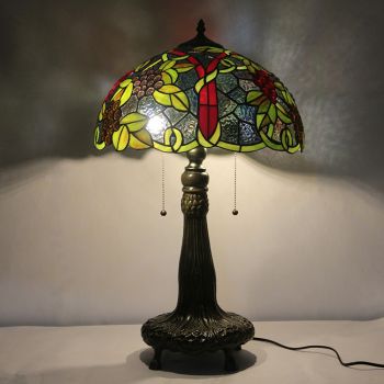 LongHuiJing 16Inch Tiffany Lamp Stained Glass Table Lamp Leaf Grape Lampshade Style Desk Reading Light Decor Lighting