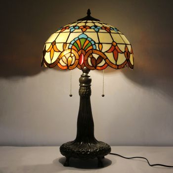 LongHuiJing 16Inch Tiffany Lamp Stained Glass Table Lamp Baroque Lampshade Style Desk Reading Light Decor Lighting