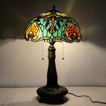 LongHuiJing 16Inch Tiffany Lamp Stained Glass Table Lamp Yellow Love Lampshade Style Desk Reading Light Decor Lighting