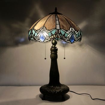LongHuiJing 16Inch Tiffany Lamp Stained Glass Table Lamp Dragonfly Lampshade Style Desk Reading Light 