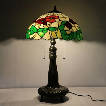 LongHuiJing 16Inch Tiffany Lamp Stained Glass Table Lamp Frolar Lampshade Style Desk Reading Light Decor Lighting