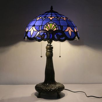 LongHuiJing 16Inch Tiffany Lamp Stained Glass Table Lamp Purple Baroque Lampshade Style Desk Reading Light 