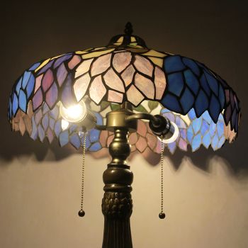 LongHuiJing 16Inch Tiffany Lamp Stained Glass Table Lamp Wisteria Lampshade Style Desk Reading Light Decor Lighting