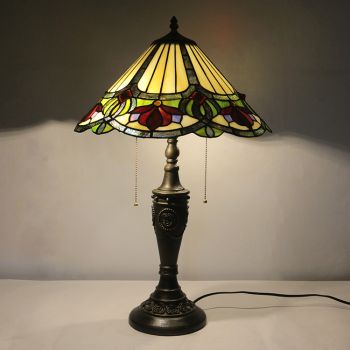 LongHuiJing 16Inch Retro Tiffany Table Lamp Stained Glass Beads Cone Floral Lampshade Lights Handmade Glass Desk Lamps