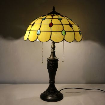 LongHuiJing 16Inch Retro Tiffany Table Lamp Stained Glass Yellow Lampshade Lights Handmade Glass Desk Lamps