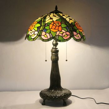 LongHuiJing 16Inch Tiffany Lamp Stained Glass Table Lamp Rose Lampshade Style Desk Reading Light Decor Lighting