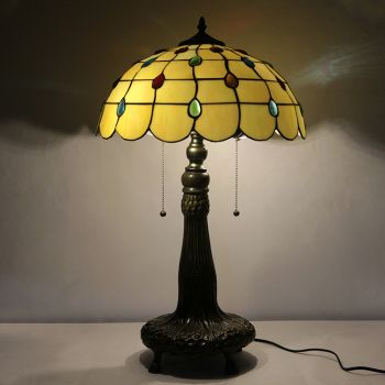 LongHuiJing 16Inch Tiffany Lamp Stained Glass Table Lamp Beads Lampshade Style Desk Reading Light Decor Lighting