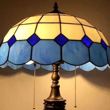 LongHuiJing 16Inch Retro Tiffany Table Lamp Stained Glass Mediterranean Lampshade Lights Handmade Glass Desk Lamps