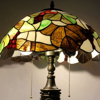 LongHuiJing 16Inch Retro Tiffany Table Lamp Stained Glass Leafs Lampshade Lights Handmade Glass Desk Lamps