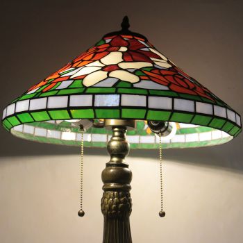 LongHuiJing 16Inch Tiffany Lamp Stained Glass Table Lamp Cone Shape Lampshade Style Desk Reading Light Decor Lighting