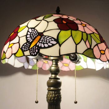 LongHuiJing 16Inch Tiffany Lamp Stained Glass Table Lamp Butterfly Lampshade Style Desk Reading Light Decor Lighting