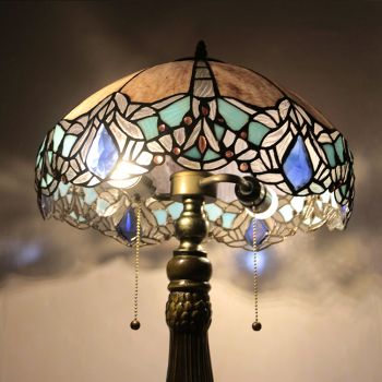 LongHuiJing 16Inch Tiffany Lamp Stained Glass Table Lamp Dragonfly Lampshade Style Desk Reading Light 