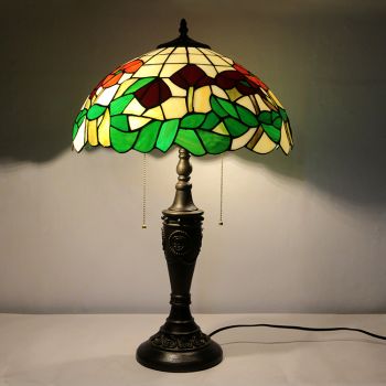 LongHuiJing 16Inch Retro Tiffany Table Lamp Stained Glass Green Leafs Lampshade Lights Handmade Glass Desk Lamps