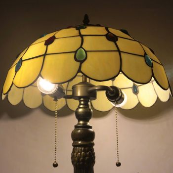 LongHuiJing 16Inch Tiffany Lamp Stained Glass Table Lamp Beads Lampshade Style Desk Reading Light Decor Lighting