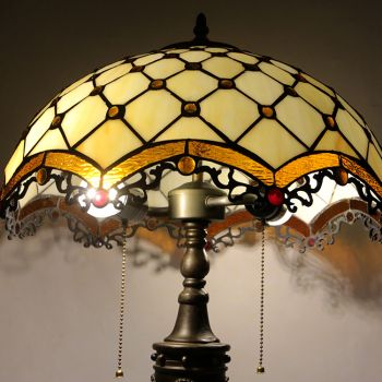 LongHuiJing 16Inch Retro Tiffany Table Lamp Stained Glass Beads Lampshade Lights Handmade Glass Desk Lamps