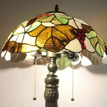 LongHuiJing 16Inch Tiffany Lamp Stained Glass Table Lamp Leafs Lampshade Style Desk Reading Light Decor Lighting